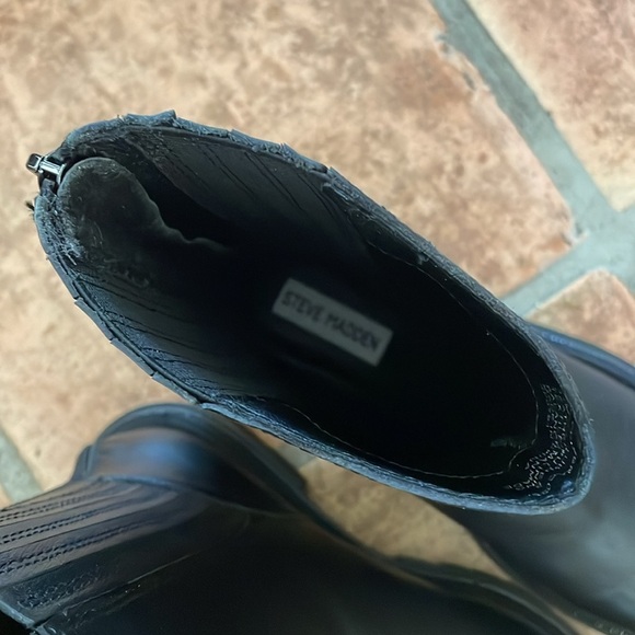 STEVE MADDEN Size 11 Black Leather Braced Sparkle Embellished Zip Ankle Boots - Picture 6 of 13